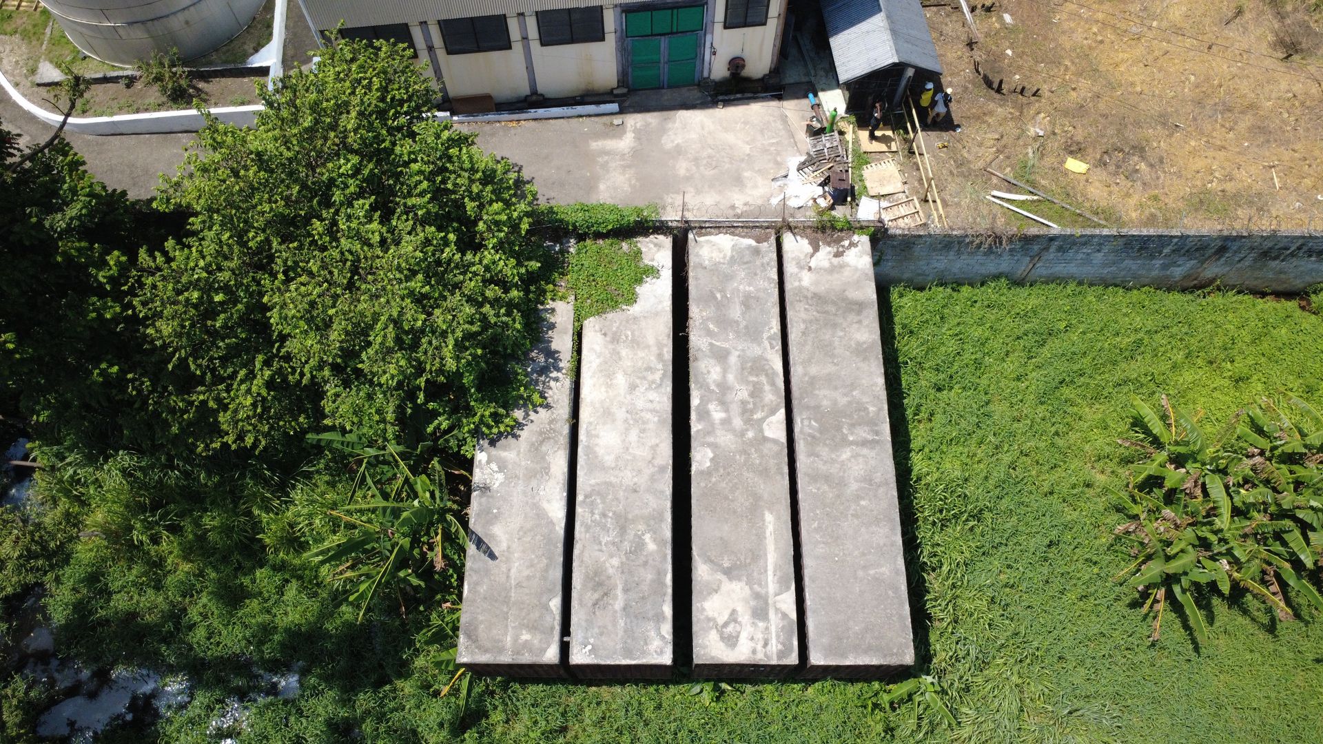 Container block at Hampden before roofing, aerial view