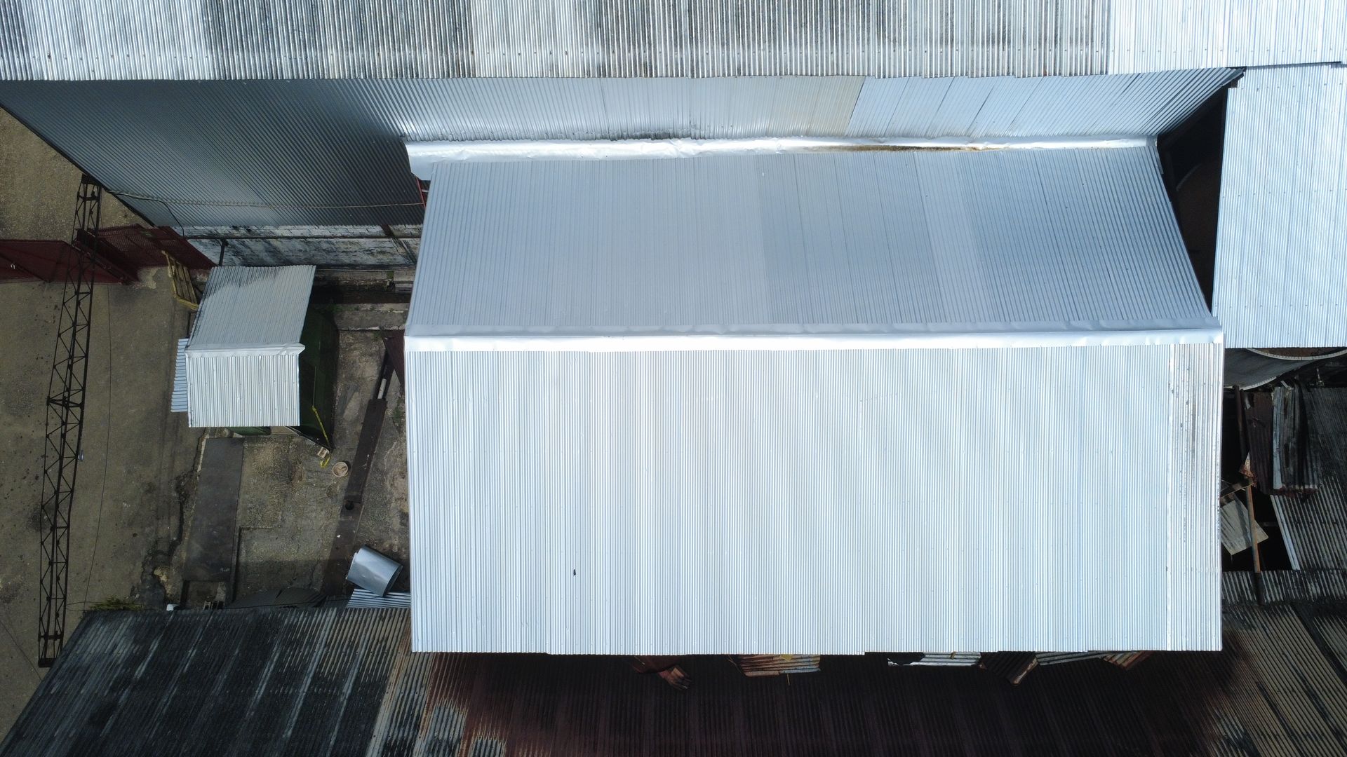 Close view of new zinc roof sheeting at Hampden Distillery