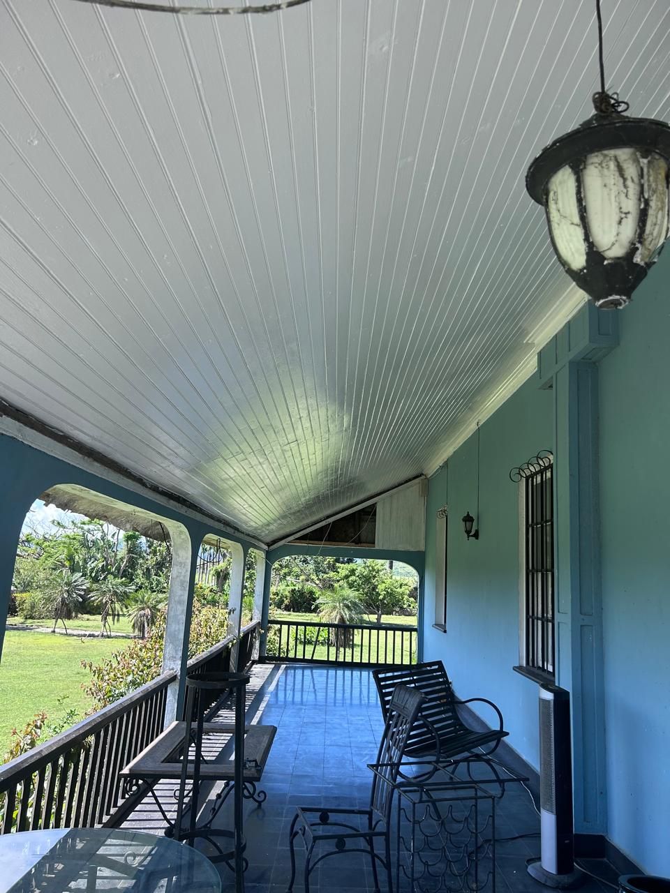 Restored tongue and groove veranda ceiling at Hampden Great House, Trelawny